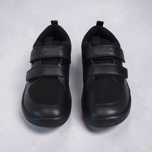 Kuzi Junior barefoot school shoes - front view, black leather unisex