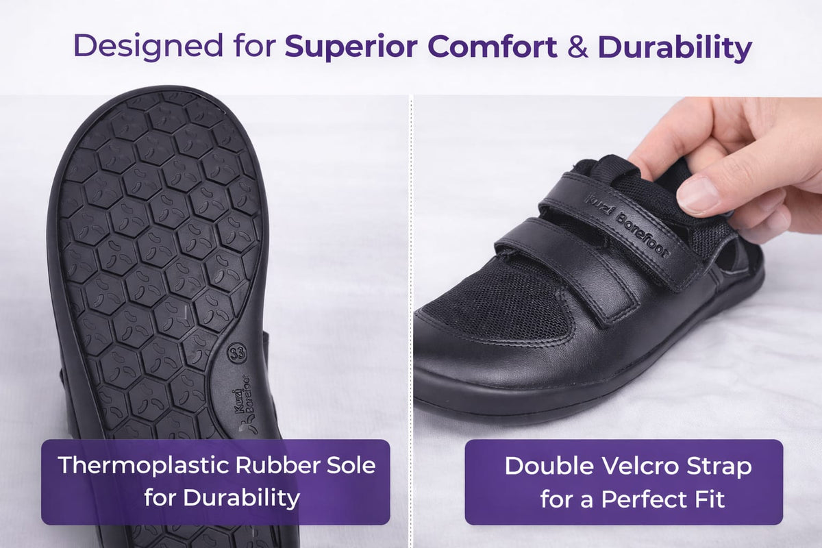 Kuzi Junior barefoot shoes - sole view showing 4mm ultra-thin flexible outsole